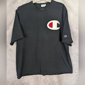 Champion 2X Cut Off Shirt With Huge Logo On Front Black Vintage